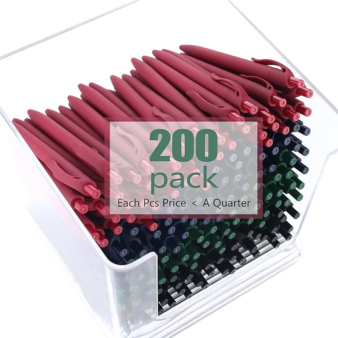 Deegtran 200 Pack No Bleed Green Barrel Click Pens, Wholesale Retractable Ballpoint Pens, Medium Point, Smooth Ink, 1.0MM Black Ink