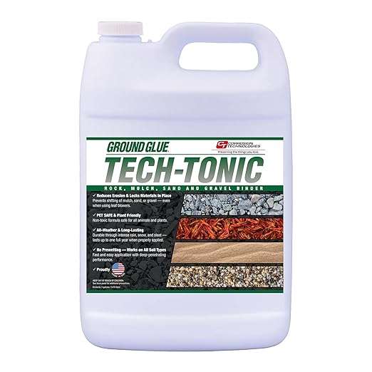 Ground Glue Tech-Tonic Landscape Adhesive for Rock, Mulch, and Sand, Weatherproof Long-Lasting Stabilizer for Trails & Slopes, Pet-Safe Binder for Pea Gravel, Bark & Flower Beds, Made in USA, 1 Gallon
