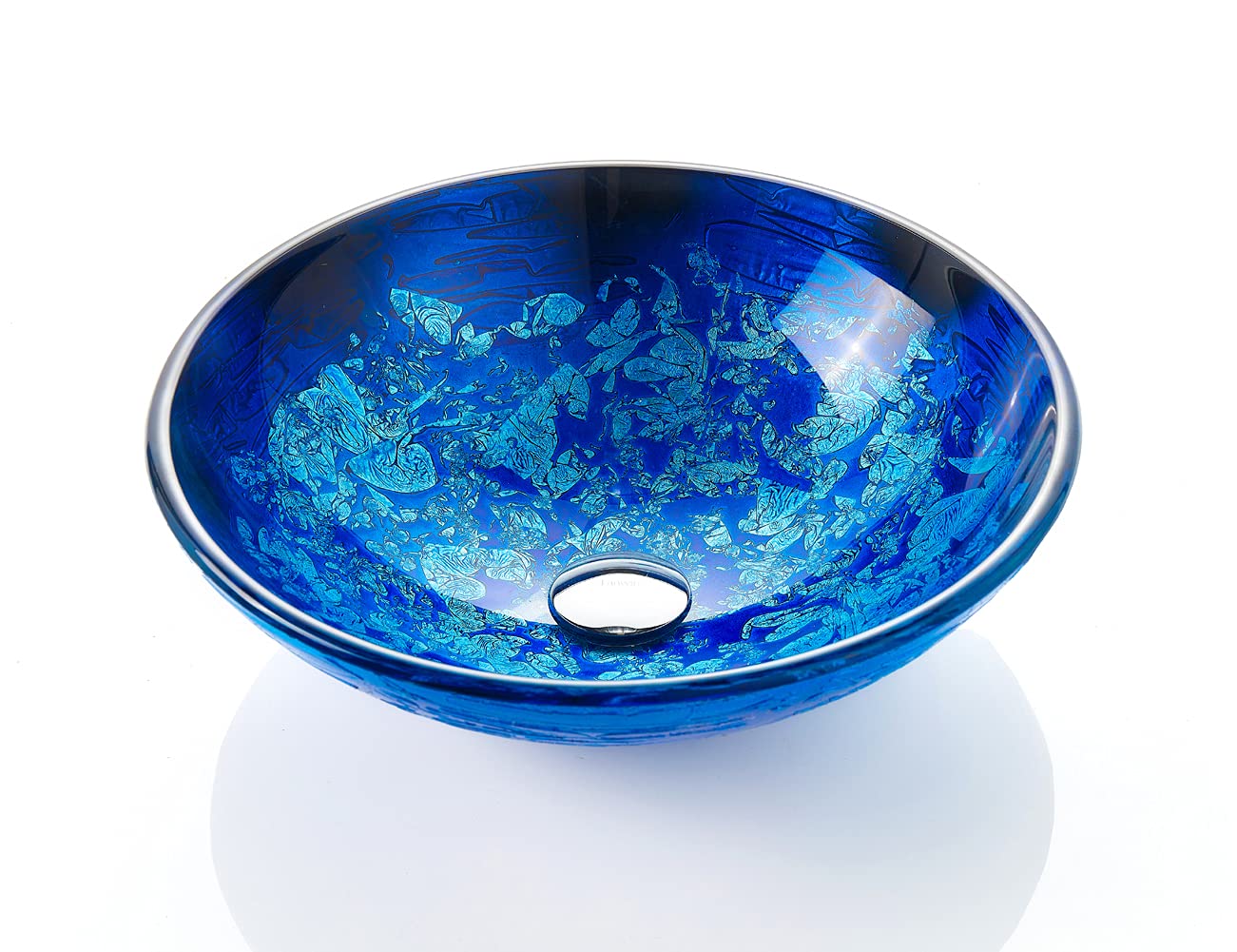 Fanwin Star Blue OceanMystery Series Tempered Deco Glass Vessel Bathroom Sink in Starry Blue | Top Mount Sinks Above Countertop | Vanity Countertop Sink Bowl with Pop Up Drain |FW-LA604