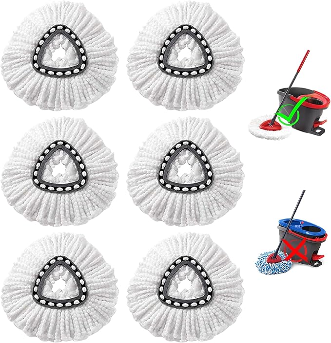 6Pcs Spin Mop Replacement Heads, White Large 360° Easy Wring Spin Mop Head 100% Microfiber Refill, Easy Cleaning Mop Head Replacement, Machine Washable for Easy House Cleaning Floor Mopping