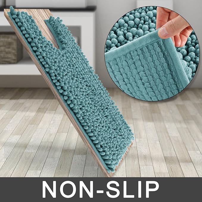 Yimobra Toilet Rug U Shaped Washable 24x20 Inch - Ultra Soft Absorbent Chenille Bath Rugs for Toilet, Quick Dry & Machine Washable, Non Slip Contour Bathroom Mat, Teal Blue
