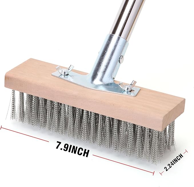 MAXMAN Floor Scrubber,Deck Brush,Stainless Steel Floor Scrub Brush with Long Handle, 63" Heavy Duty Outdoor Push Broom, Moss Remover, Scratch Brush for Scrubbing Concrete, Patio, Garden, Garage