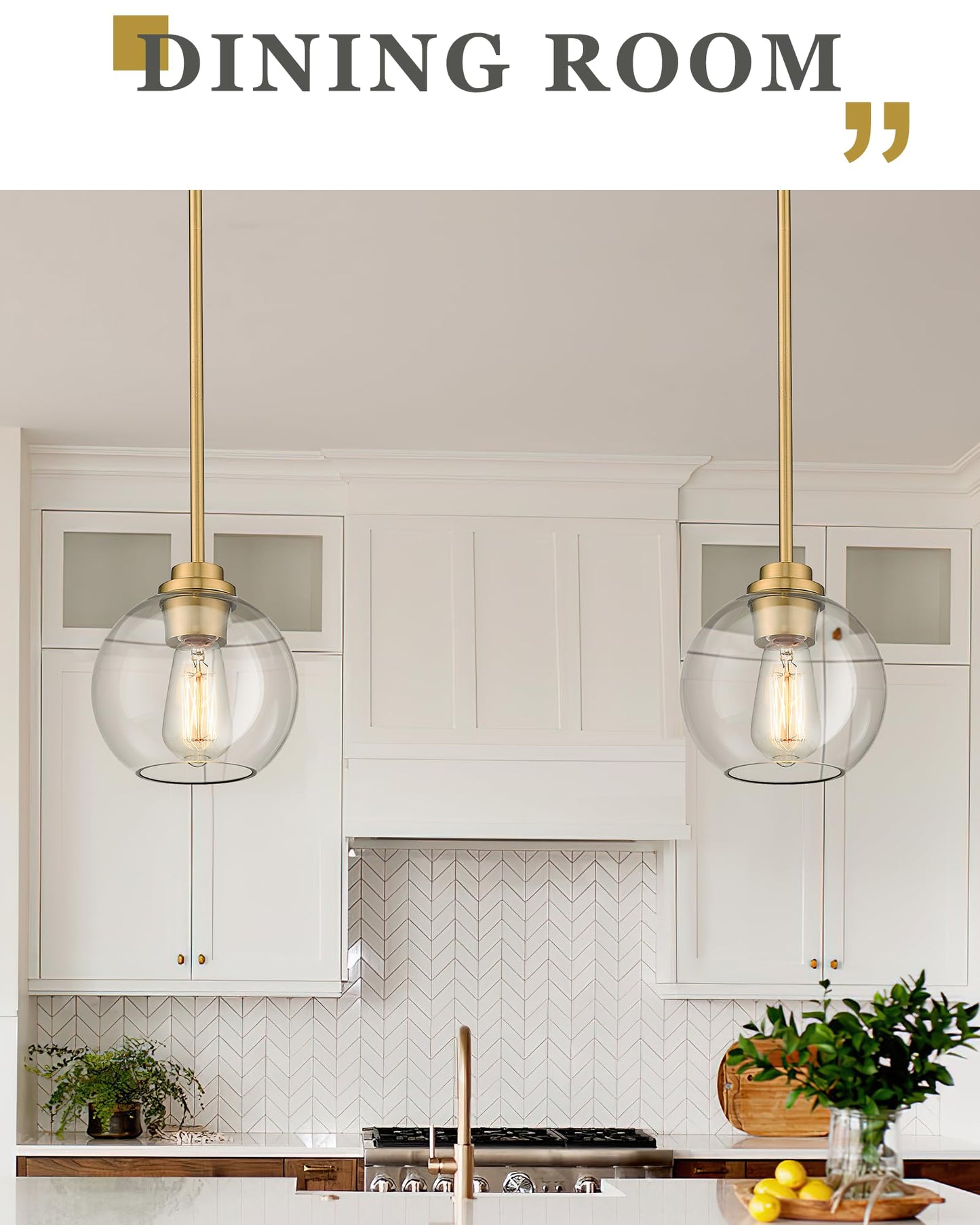 Audickic Brass Pendant Lights Kitchen Island 2 Pack, Farmhouse Gold Pendant Light with Clear Glass Globe Shade, Kitchen Island Lighting for Dining Room Entryway, AD-22280-1P2-GD-C