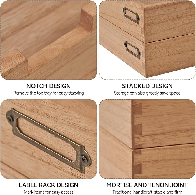 KIRIGEN Wood Desk Organizer Set of 2 Stackable Paper Tray Desktop Document Storage Wooden Letter Trays 2TTP-NA