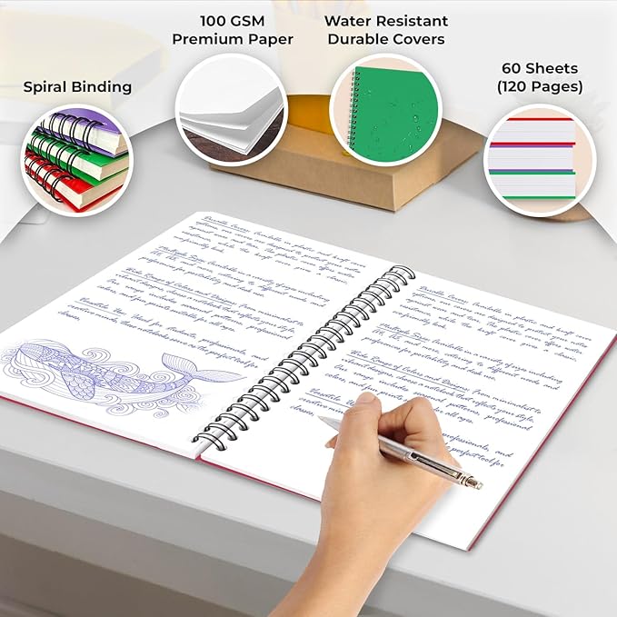 Blank Spiral Notebook, 48 Pack, 5.8 x 8.3, 120 Pages (60 Sheets), 100 GSM Unlined Drawing Notebooks, Assorted A5 Journals, No-Bleed, Sketching, Note Taking, Blank Journals for Office & School