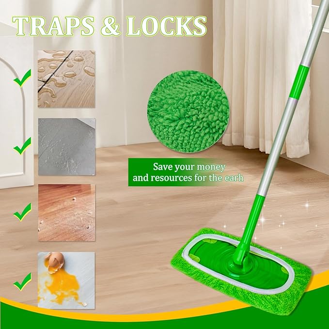 6 Pack Reusable Microfiber Mop Pads - Compatible with Swiffer Sweeper Mop, Washable Dry & Wet Sweeping Cloths Refills for Hardwood Laminate Tile Floor Cleaning, Eco-Friendly Lint-Free Floor Mop Pads