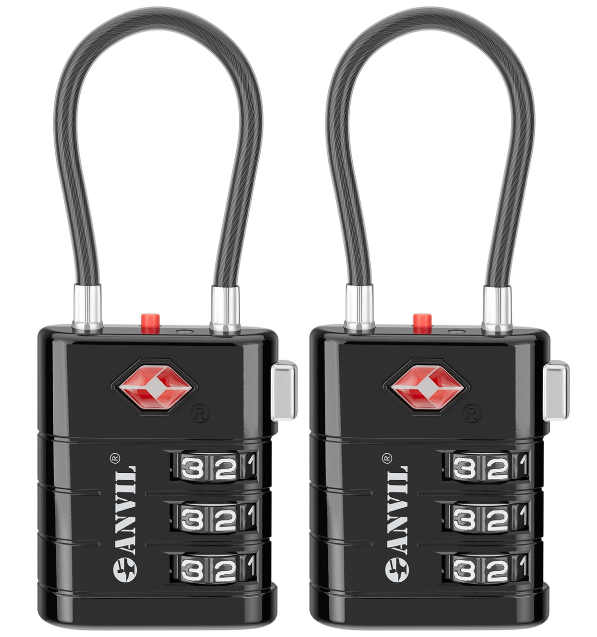 ANVIL TSA Approved Luggage Locks – High Security TSA008 Combination Travel Locks with Inspection Indicator for Suitcases and Backpacks. (2, Black)
