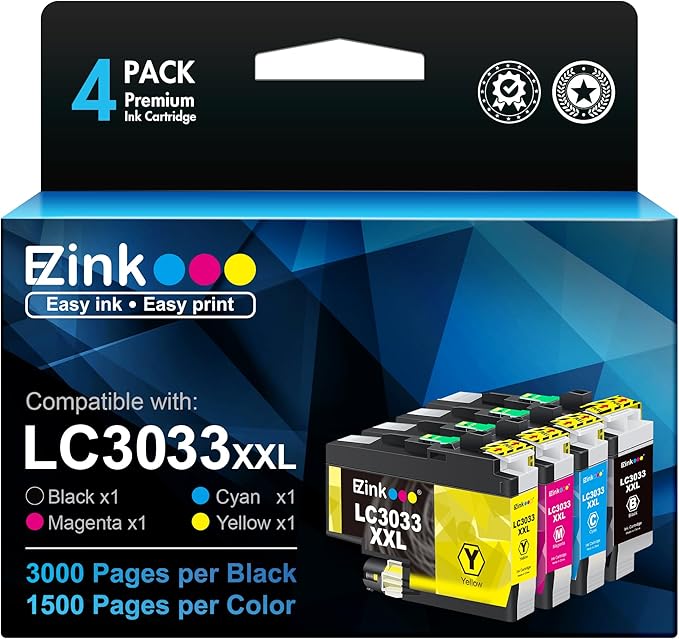 E-Z Ink LC3033XXL Replacement for Brother LC3033 XXL LC3035 Ink Cartridges Super High Yield to Use with Brother MFC-J995DW MFC-J805DW MFC-J815DW MFC-J995DW XL MFC-J805DW XL Printer (4 Pack)