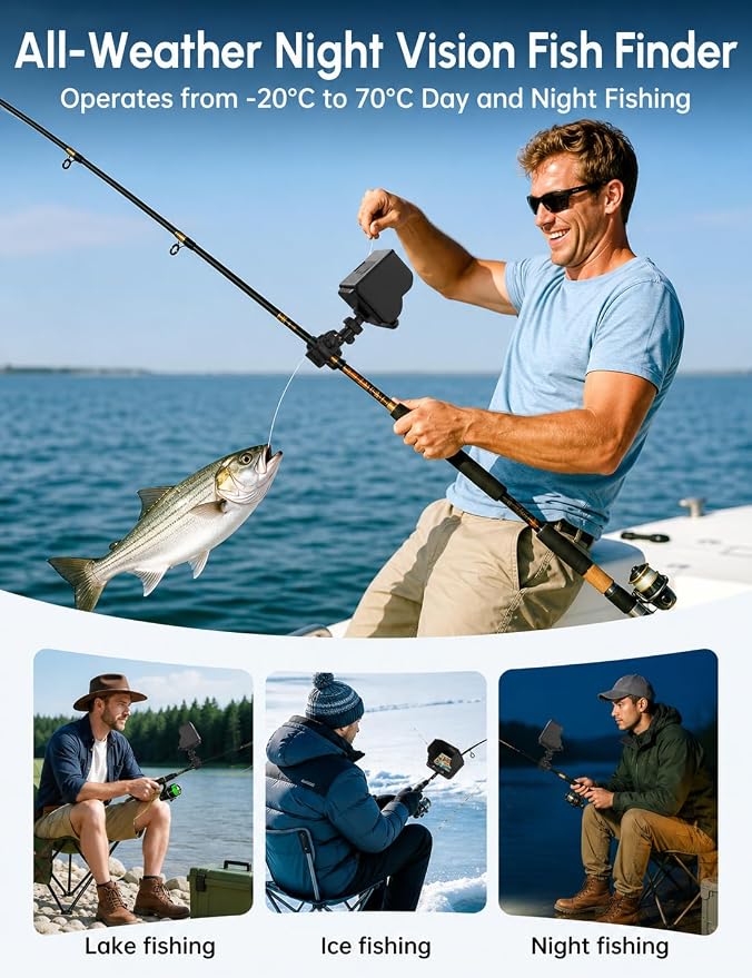 Underwater Fishing Camera with 4.3"LCD Screen, Portable Fish Finder with 720P IP68 Camera,12 IR LED Night Vision, 200° Wide Angle, 50FT Cable, 5000mAh Battery for Ice Fishing,Boat,Lake & Kayak Fishing