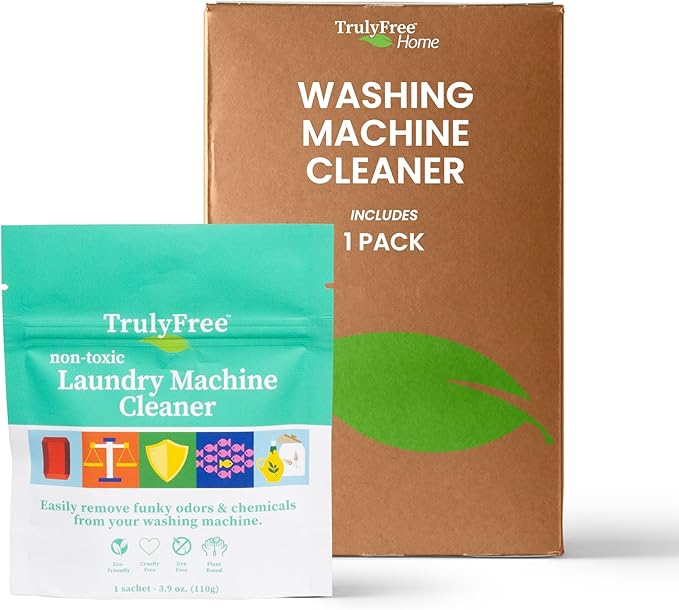 Truly Free Laundry Washing Machine Cleaner and Deodorizer | Top Load & Front Load Washer Cleaner for Grime, Mold, Odor Remover | Safe for HE Washing Machines & Septic Tanks, Non Toxic, Natural, Clean