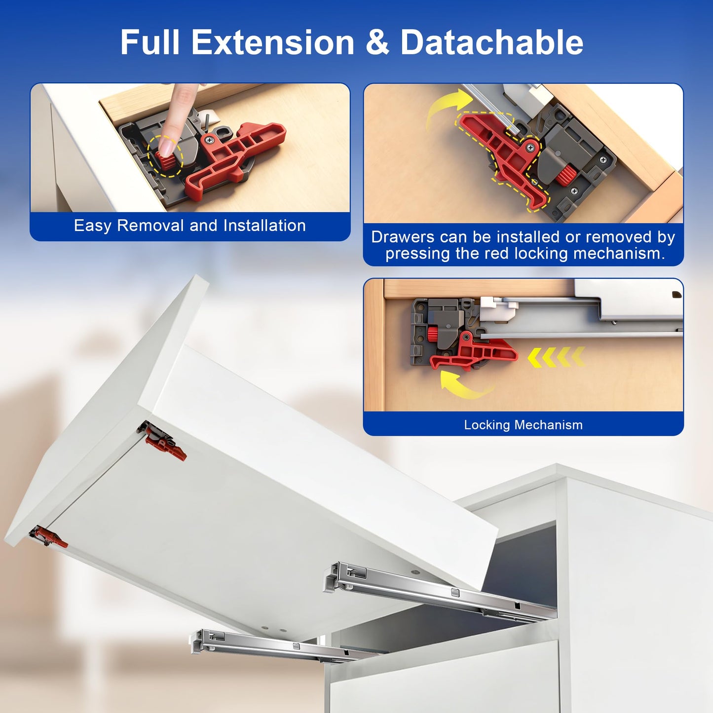 21 Inch Undermount Drawer Slides Full Extension Soft Close, 85 lb Heavy Duty, No Wobble Easy Mount Rails with All Hardware, Hidden Bottom Mount Concealed Runners for Face Frame Frameless, 1 Pair
