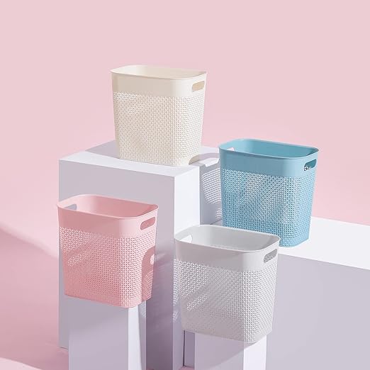 UUJOLY Plastic Small Trash Can Wastebasket, Garbage Container Basket for Bathrooms, Laundry Room, Kitchens, Offices, Kids Rooms, Dorms, (Beige, 2 Pack/3 gallons)
