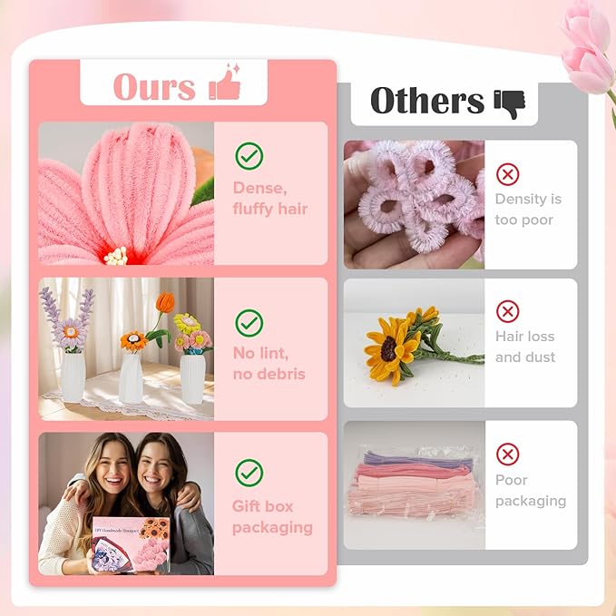 500 PCS Pipe Cleaners Craft Kit for Flower Making Lily DIY Material Bundle with 20 Stems, 100 Stamens, Ribbon, Tulle, Glue Sticks & Step-by-Step Guide Vibrant Colors, Non-Shedding, Fade-Resistant