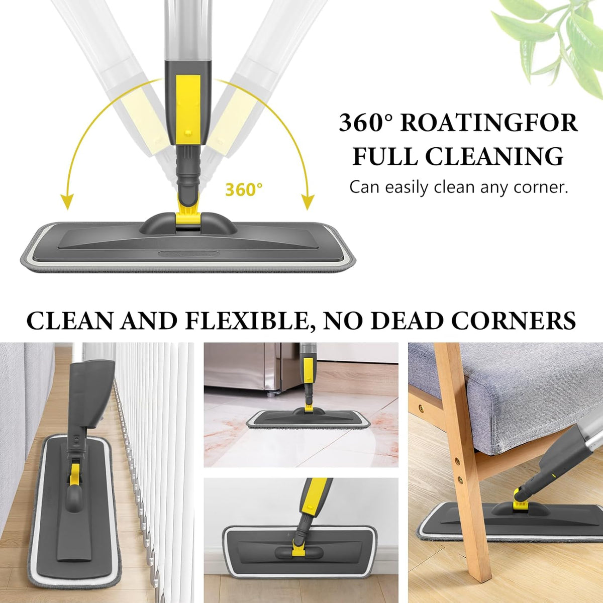 NileHome Spray Mop for Floor Cleaning, Dust Mop with 3 Pcs Washable Pads and 400 ml Refillable Bottle for Household or Commercial Use Wet Mop for Hardwood Laminate Tile Ceramic