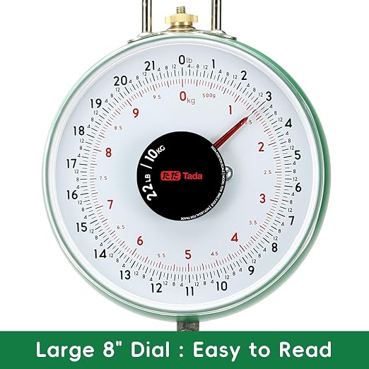 Tada 22LBS Double-Sided Dial Mechanical Hanging Scale with Scoop/Chain for Farm, Kitchen Food and Produce Weighing
