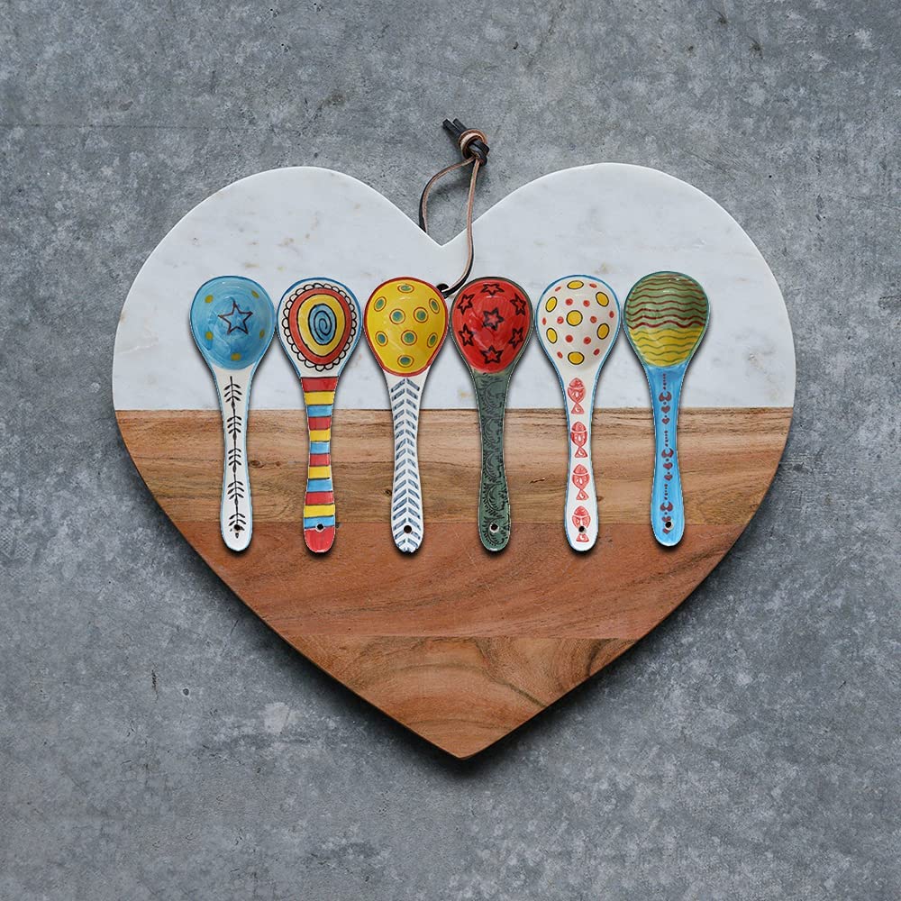 Ceramic Soup Spoons Set of 6–Mutilpurpose for Soup/Cereal/Ramen/Stews | Vibrant Design, Lead-Free & Dishwasher Safe | 6.25" Cute Decorative Spoons for Kitchen & Gifts