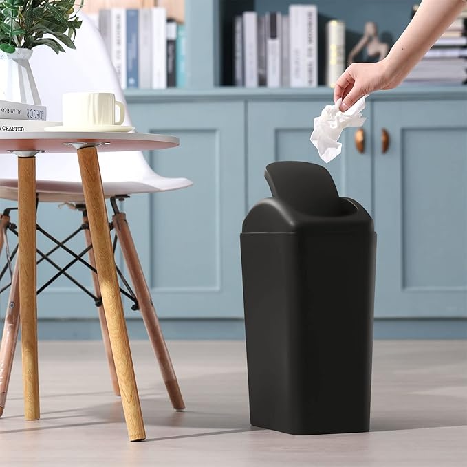 Hoolerry 8 Pcs 3 Gallon/12 Liter Small Trash Can Plastic Kitchen Garbage with Lid Small Trash Bin for Bathroom Office Bedroom Kitchen Waste Outdoor (Black)
