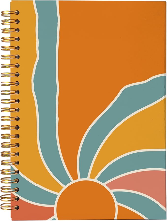 VNWEK Boho Notebook - Boho Journal, Boho Gifts for Women, Boho Office Supplies, Groovy Boho Sun Sunshine Spiral Notebook 5.5x8.3,Writing Notebooks