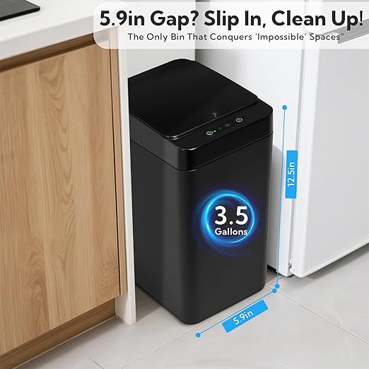 2 Pack Automatic Trash Can Touchless with Lid – 2.5 Gallon Slim Bathroom Trash can，Ideal for Kitchen, Bedroom, Living Room & Office (Black + White)