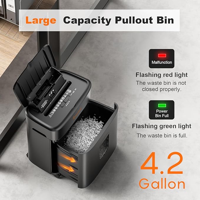 Bonsaii 100 Sheets Auto Feed Paper Shredder, Up to 30 Minutes Shredders for Home Office Use, Micro-Cut Heavy Duty Shredder / 4.2 Gallons/Security Level P-4 (C231-D)