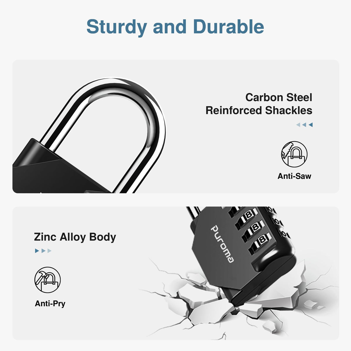 Puroma 2 Pack Combination Lock for Locker 4 Digit Outdoor Waterproof Padlock for School, Gym, Sports, Fence, Toolbox, Gate, Case, Outdoor, Hasp Storage (Black)