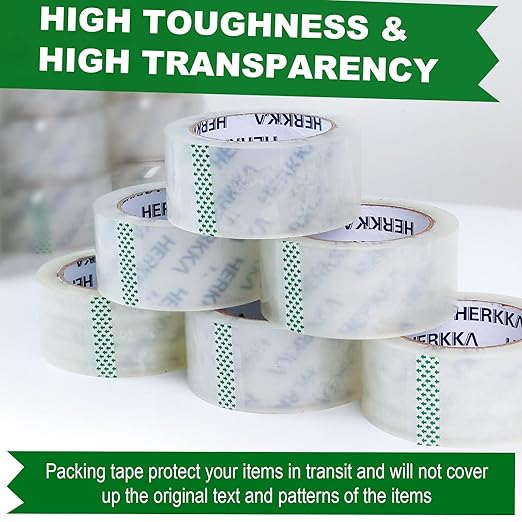 HERKKA Clear Packing Tape, 24 Rolls Heavy Duty Packaging Tape for Shipping Packaging Moving Sealing, Thicker Clear Packing Tape, 1.88 inches Wide, 65 Yards Per Roll, 1560 Total Yards