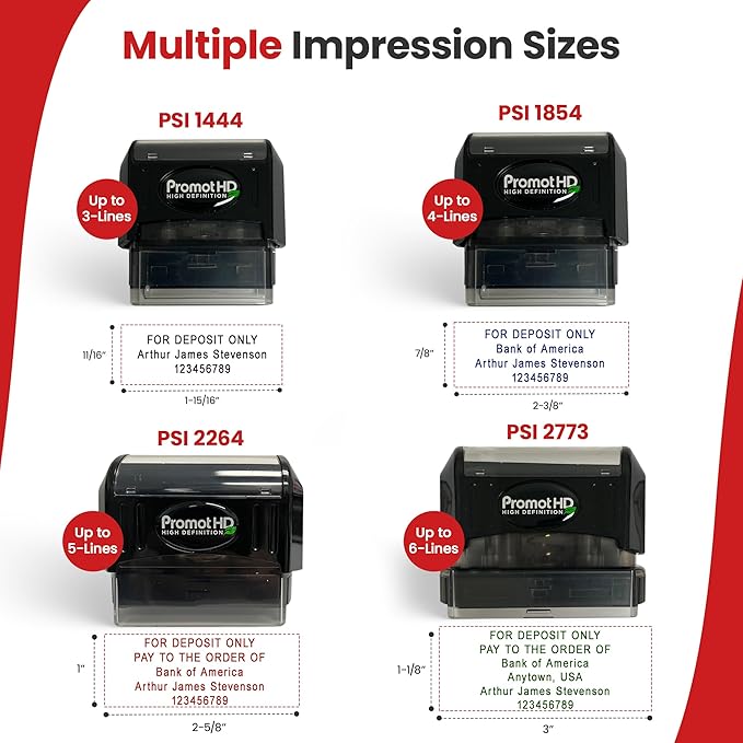 Promot Pre-Inked Custom Deposit Stamp - Personalized Text, Refillable Custom Stamp with Built-in Ink Reservoir, Easy 3-Step Re-Inking, Customized Rubber Stamp for Bank and Businesses (5-Lines)