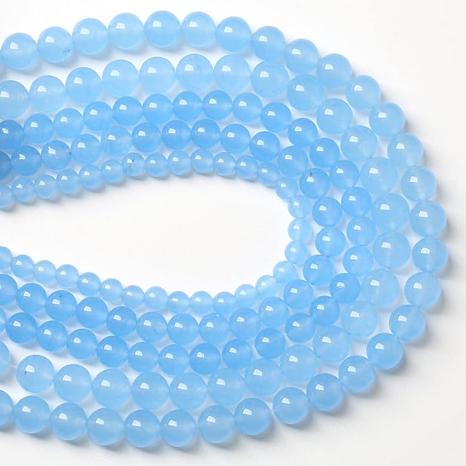 4mm 90pcs Blue Natural Chalcedony Aquamarines Stone Beads for Jewelry Making Round Jades Beads DIY Bracelet Accessories (Blue Aquamarine Chalcedony Jades, 4mm)