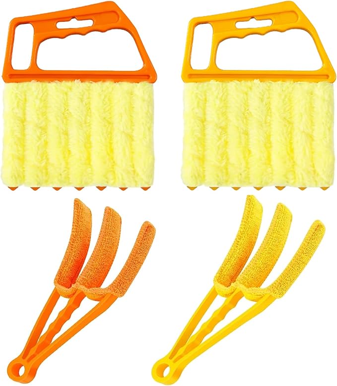 AOCEAN 4 Pcs Blind Cleaner Duster Tool 7-Finger Dusting Cleaner Tool for Window & Air Conditioner Handheld Mini Duster Brush for Wood Blinds Dust Dirt