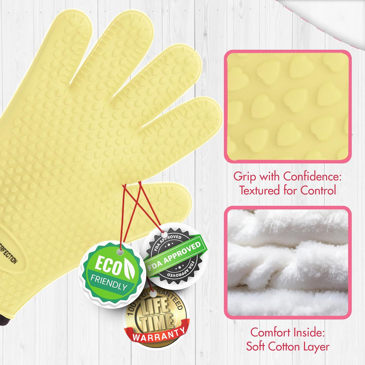 KITCHEN PERFECTION Silicone Smoker Oven Gloves For Women -Extreme Heat Resistant BBQ Gloves -Handle Hot Food Right on Your Smoker Grill Fryer|Waterproof Oven Mitts Grill Gloves |Superior Set+3 Bonuses