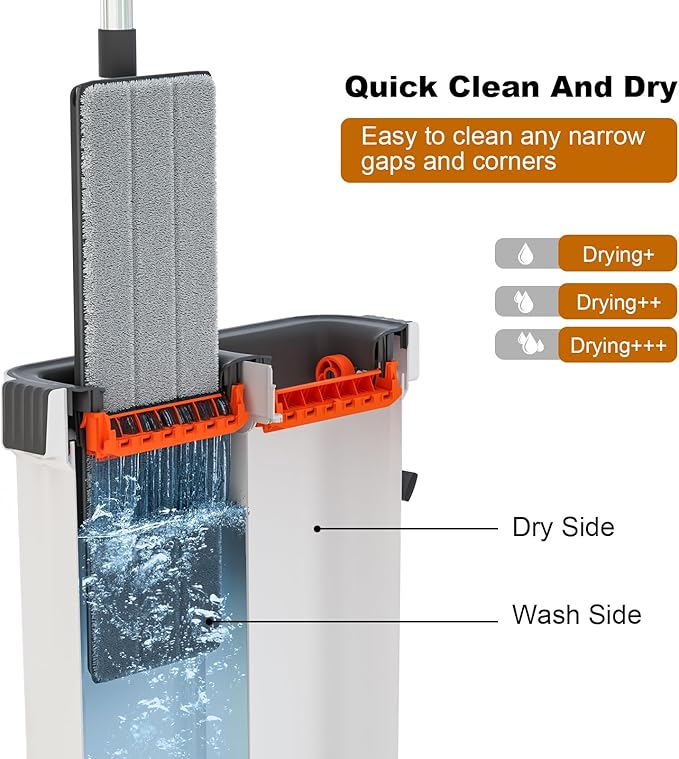 Mop and Bucket with Wringer Set,Hands Free Flat Floor Mop and Bucket,4 Washable Microfiber Pads Included,Wet and Dry Use, Home Floor Cleaning System for All Floor Types and Windows
