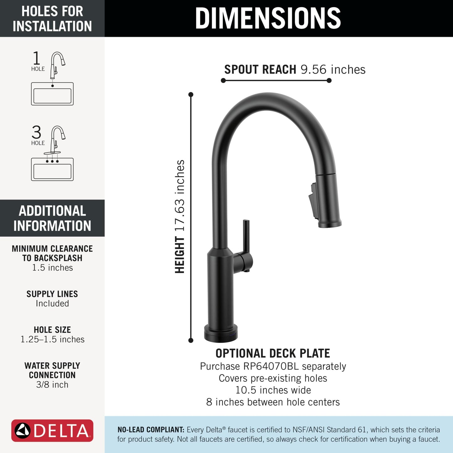 Delta Cordova Touchless Kitchen Faucet with Touch Technology, Matte Black Kitchen Sink Faucet with High Pressure ProClean Spray, Single Hole, Matte Black 9185TL-BL-DST