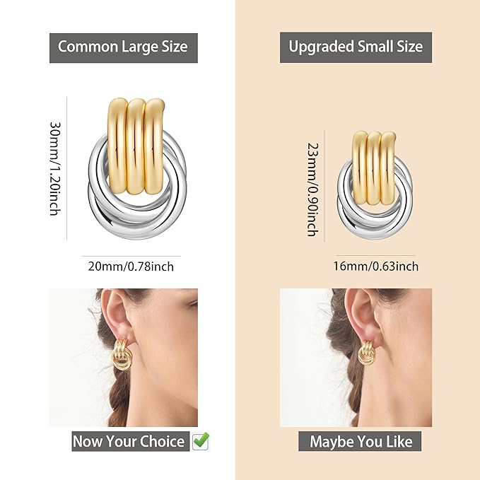 Gold Plated Chunky Gold Earrings for WomenKnot Link Circle Statement Drop Dangle Earrings Studs Trendy Jewelry (L-Size Chunky Earrings)