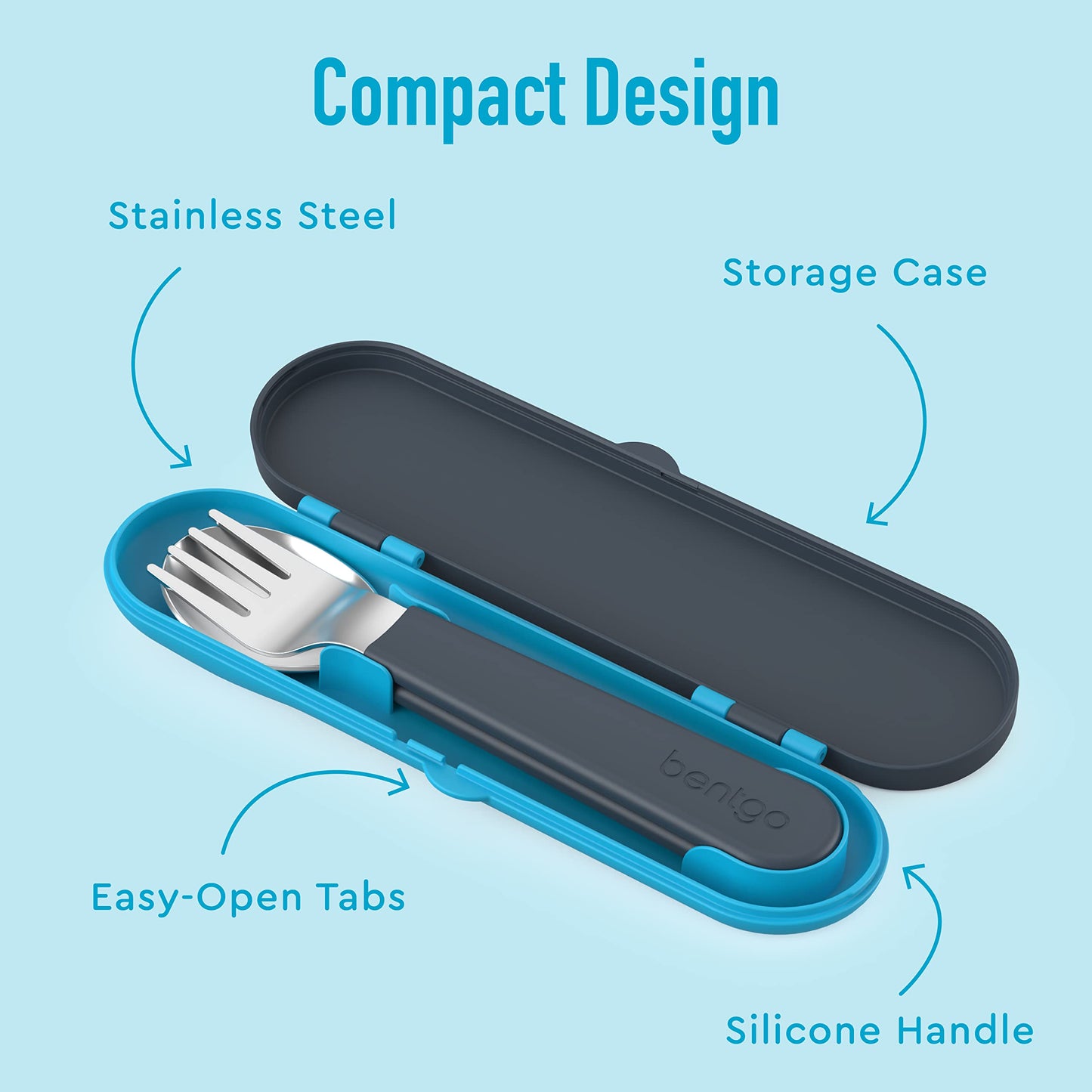 Bentgo Kids Stainless Steel Utensil Set - Reusable Fork, Spoon & Storage Case, PFAS- & BPA-Free, Easy-Grip Handles, Lightweight, Dishwasher Safe, School Lunch, Travel & Outdoors (Dinosaur)