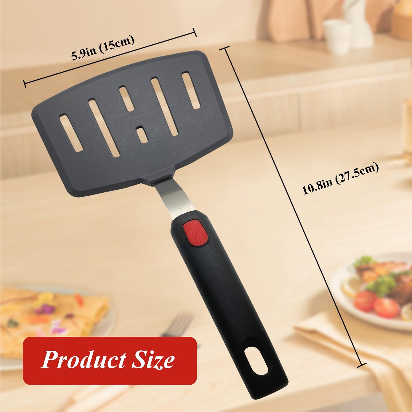 Silicone Spatula Turner, Heat Resistant Pancake Spatulas for Nonstick Cookware Pan, Wide Slotted Cooking Spatula for Frying Omelette, Egg, Fish and Kitchen Use, Thin Flexible Dishwasher Safe, Black