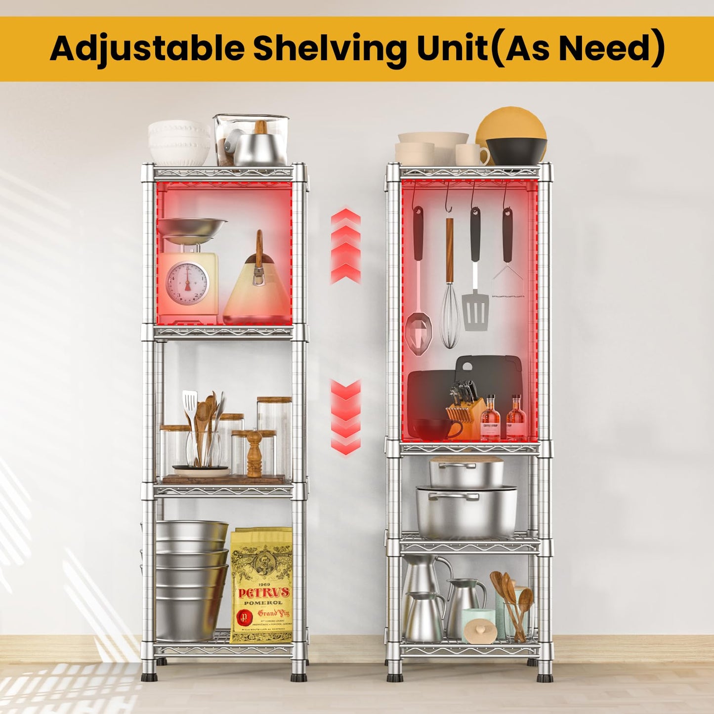 14" Metal Wire Shelving Unit Storage Shelves 4 Tier Adjustable Shelf Sturdy Steel Rack Standing Units Organizers organize for Laundry Bathroom Kitchen Closet Basement Garage Pantry Narrow Mesh Utility