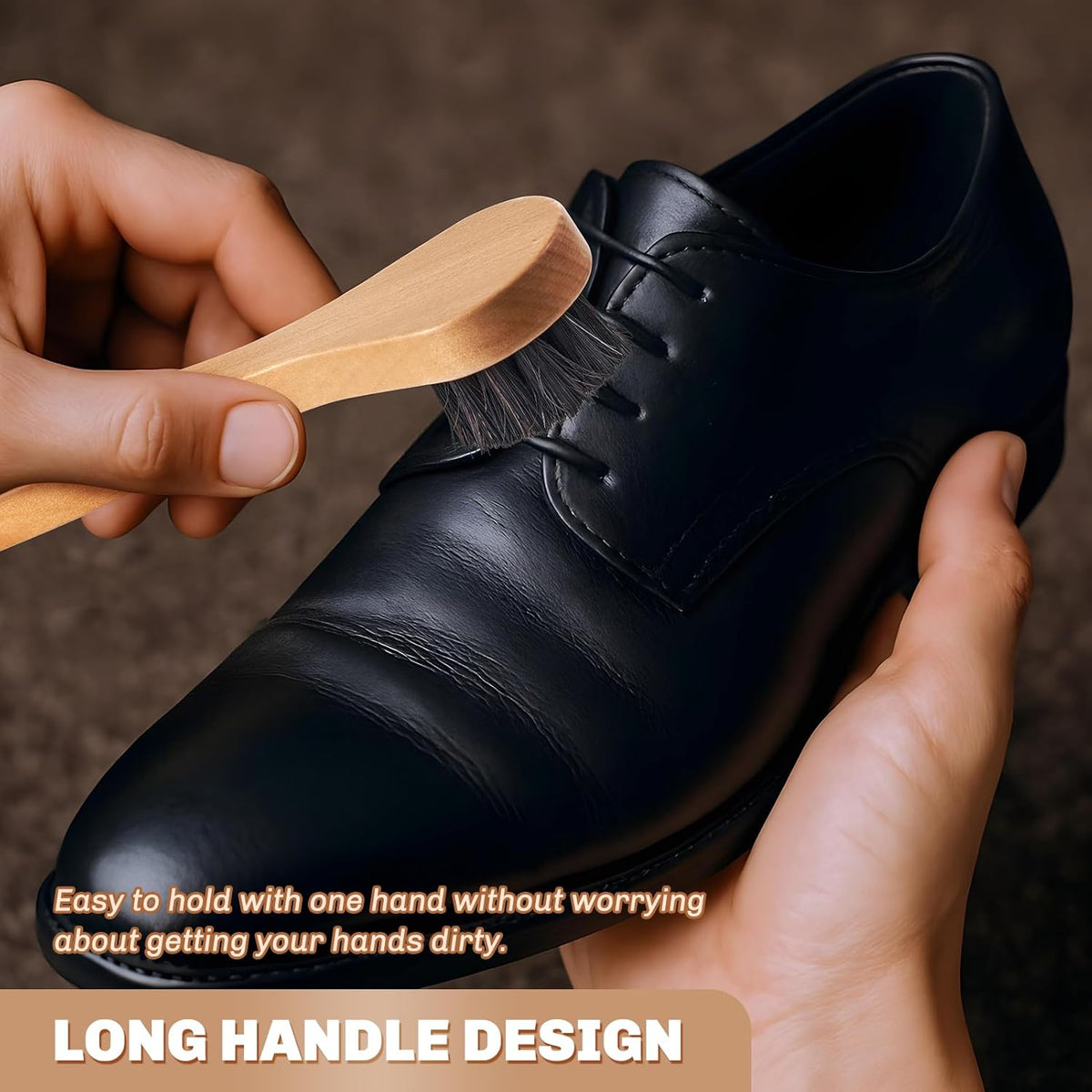 2 Pcs Horsehair Shine Shoes Brush Kit Polish Dauber Applicators Cleaning Leather Shoes Boots Care Brushes Suede Cleaner Brush(Wooden Long Handle)