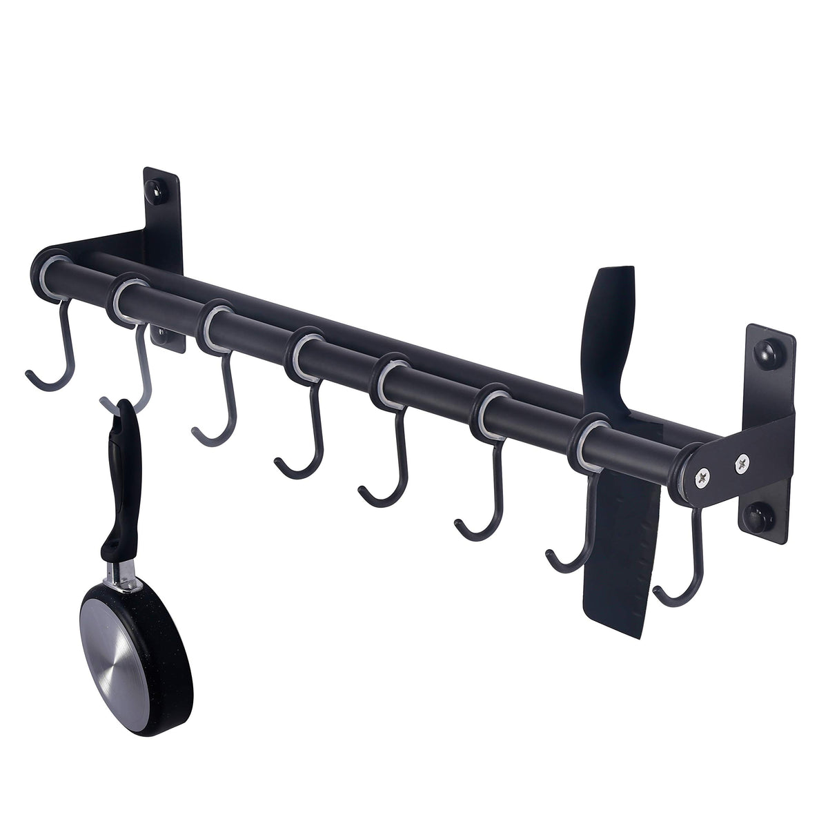 Dseap Pot Rack - Pots and Pans Hanging Rack Rail with 8 Hooks, Double Bars, Pot Hangers for Kitchen, Wall Mounted,Black