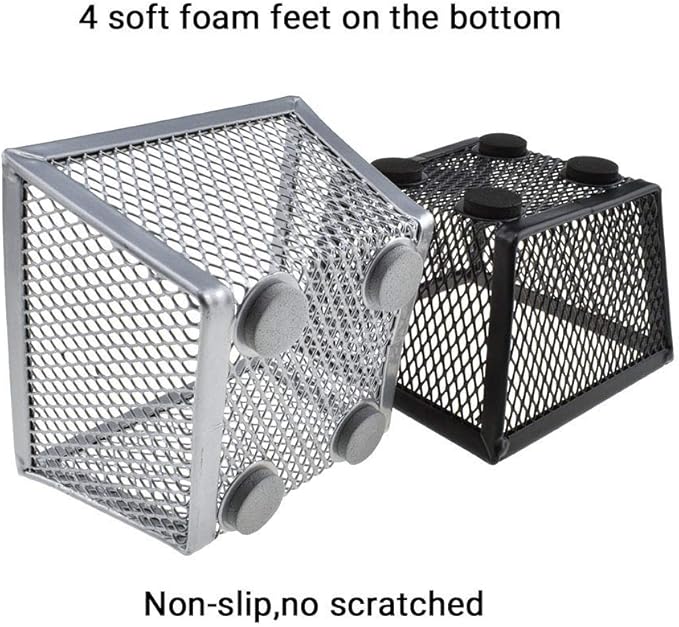 HAHIYO Stackable Paper Clip Mesh Holder Cup 2.2" Height 4 Pack Sturdy Paperclip Holder Container for Desk Drawer Organizer Collection for Home Office School Black Silver Soft Foam Feet No Sharp Edges