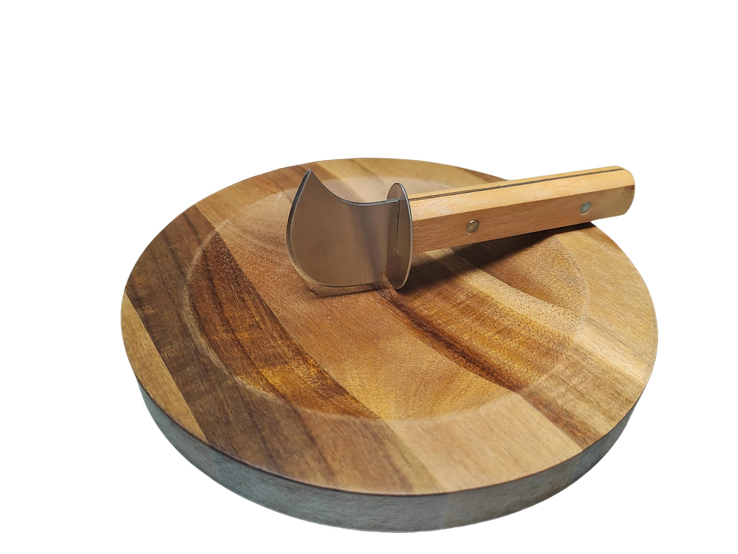 TLIOCAS Round Mezzaluna Cutting Board 8" Charcuterie Gourmet Serving Board with One Handed Rocker Knife for Steak,Cheese,Small Veggie n Fruits