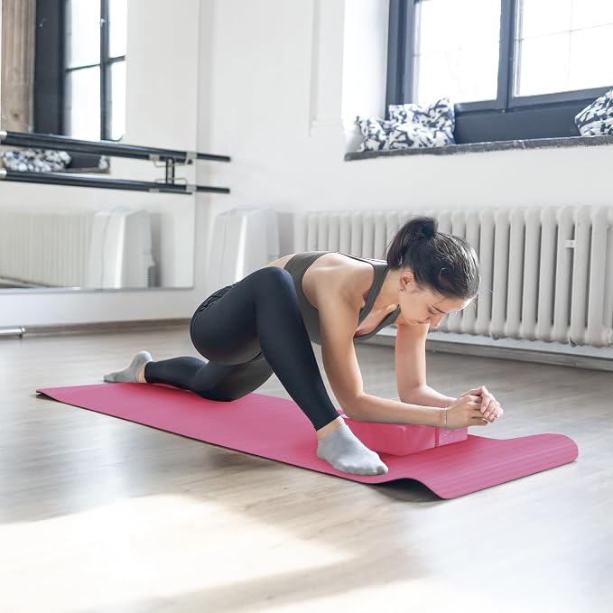 BalanceFrom 7-Piece Yoga Set with 71x24x0.5 Inches Extra Thick Mat and Carrying Sling – Includes 2 Blocks, Stretch Strap, 2 Towels, and Knee Pad for Home, Studio, and Gym Workouts