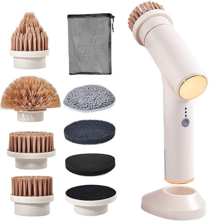 Cordless Electric Spin Scrubber Pro, Power Scrubber Cleaning Brush with 7 Replaceable Heads, Base, Dish Scrubber, Bathroom Shower Brush, 2 Adjustable Speeds, for Cleaning Kitchen Sink Tile Tub Floor