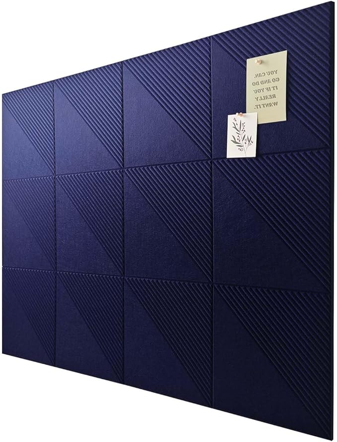 Large Cork Board for Walls 48"x 36", 12 Pack Felt Wall Tiles with Safe Removable Adhesive Tabs, Cork Board for Office,Pinboard Bulletin Board - Dark Blue