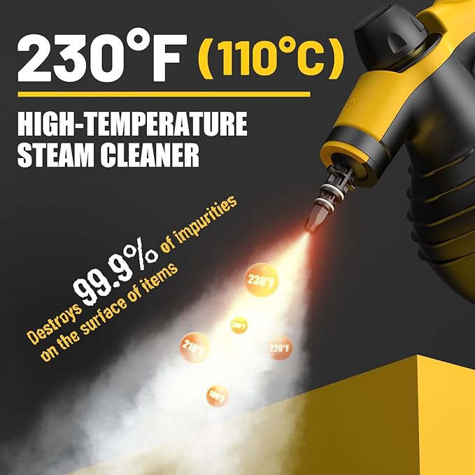 Pressurized Handheld Steam Cleaner with 10pcs Accessories & Safety Lock, Multi-Purpose & Powerful Home Use Steamer for Cleaning, Car, Bathroom, Shower, Upholstery, Grout, Window
