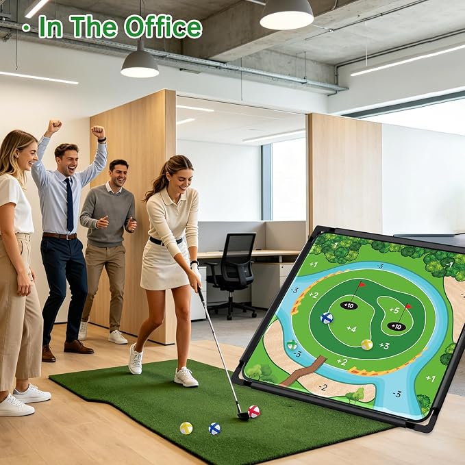Dual-Sided Golf Chipping Game Set with Club - Sticky Golf Games Pro Battle Mat,Portable Practice Game,Golf Gifts for Dads and Junior Golfers - Indoor and Outdoor (1Pack)