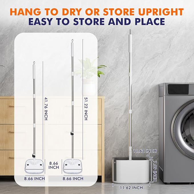 KZKR Spin Mop and Bucket Set with Self Separation Dirty and Clean Water System, Self Wringing 360° Rotating Square Mop Head for Home Floors Cleaning (2.0 Mop and Bucket Set (6 Pads) Ship by Amazon)