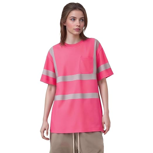 sesafety Safety Reflective Shirtst, Class 2 High Visibility Shirts for Men Construction Work Mesh Short Sleeve Pink XL
