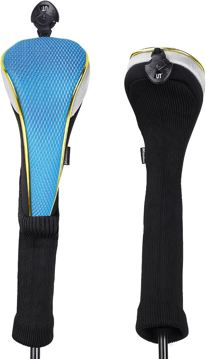 Andux 2Pcs/Set Long Neck Gold Golf Hybrids Club Head Covers with Dial No. Tag MT/HY13