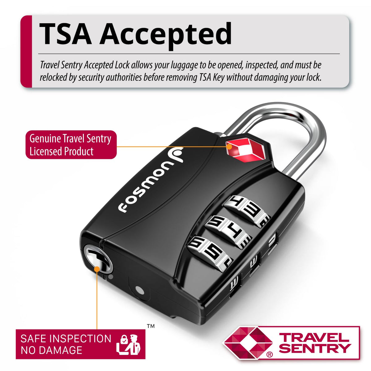Fosmon TSA Approved Locks for Luggage. Suitcase Locks with Open Alert Indicator, 3 Digit Combination Padlock with Alloy Body for Travel, Backpack Zipper Anti Theft, Locker, Gym, Gun Case, Tent- 4 Pack