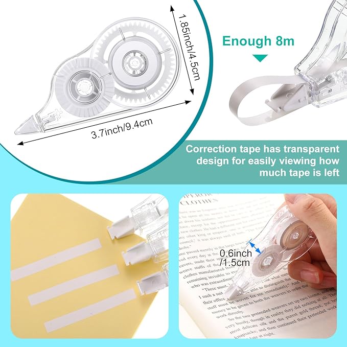 Nezyo 50 Count Clear Correction Tape Transparent Correction Roller Universal Correct Dispenser Supplies for School Office Teachers Students Corrector(White)